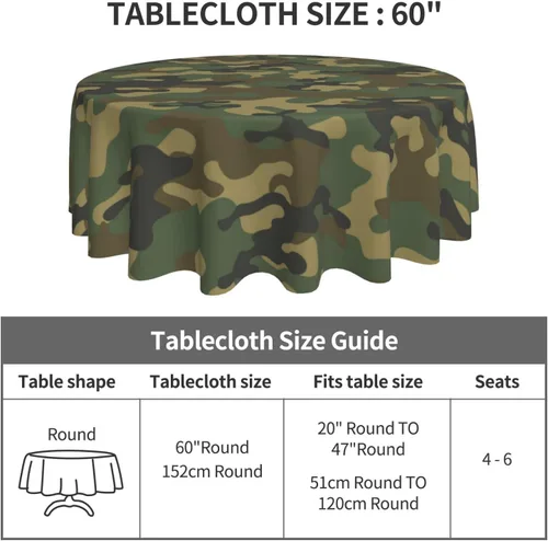 Vista 5 de Mantel redondo de camuflaje militar de 60 pulgadas, impermeable, poliéster, verde militar, camuflaje, mantel decorativo para vacaciones, cocina