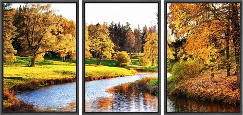 Vista 45 de SIGNWIN Lienzo enmarcado para pared, juego de arte nublado de tormenta, cielo, bosque otoñal, árboles, rústico, naturaleza, fotografía, realismo