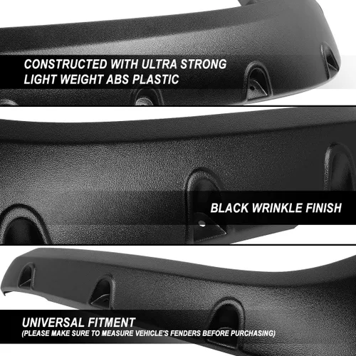Vista 2 de DNA Motoring WF-81013-MBK - 4 guardabarros de rueda con diseño remachado de bolsillo, color negro Negro mate