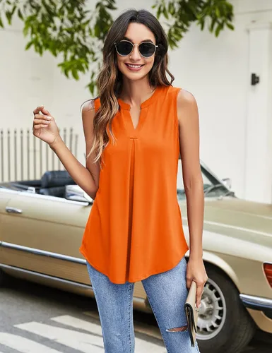 Vista 2 de Newchoice Camisetas sin mangas para mujer, cuello en V, sin mangas, para verano, holgadas, elegantes y casuales