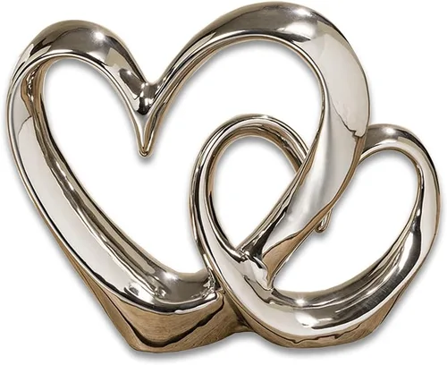 Vista 7 de Eternity - Escultura de doble corazón, arte moderno decorativo, gres esmaltado blanco, 10 1/4 pulgadas de alto