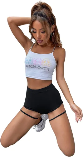Vista 5 de SheIn Pantalones cortos de cintura alta para mujer con corte de liga, parte inferior elástica ajustada