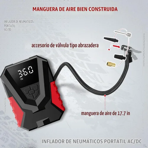 Vista 4 de AVID POWER Inflador de neumáticos, compresor de aire portátil AC/DC, inflador automático de neumáticos con medidor, compresor de aire pequeño de 12