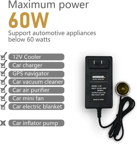 Vista 2 de Convertidor de CA a CC de 60 W, 5 A, adaptador de encendedor de cigarrillos de automóvil, adaptador de 110 V/120 V a 12 V AC/DC fuente