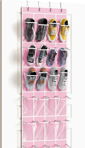 Vista 13 de Simple Houseware - Organizador de zapatos colgante con 24 bolsillos grandes y transparentes para colgar en la puerta, color negro