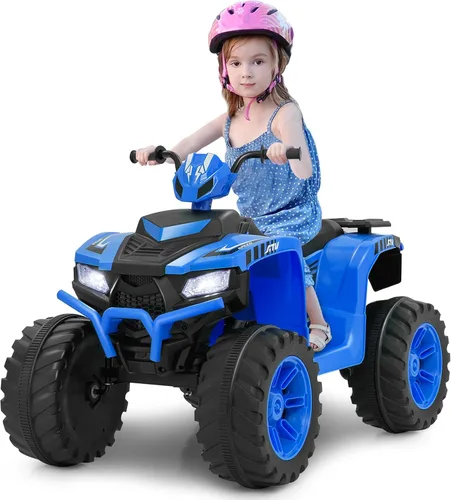Vista 11 de Cuatrimoto para paseo Costzon para niños, vehículo eléctrico con batería de 12 V, luces LED, velocidad alta y baja, claxon, música, USB, neumáticos