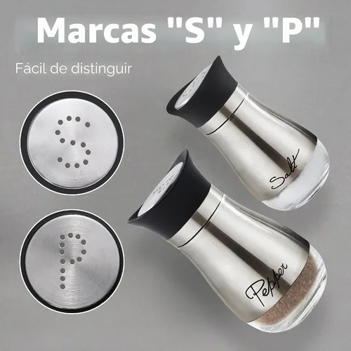 Vista 4 de Lonffery Juego de saleros y pimenteros, recipientes de sal de acero inoxidable con botella de vidrio para mesa, RV, campamento, barbacoa, juego de 2