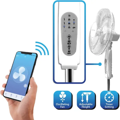 Vista 3 de Technical Pro FXA16W WIFI habilitado para ventilador de pie de 16 pulgadas con función oscilante y compatible con Amazon Alexa/Google Home Control