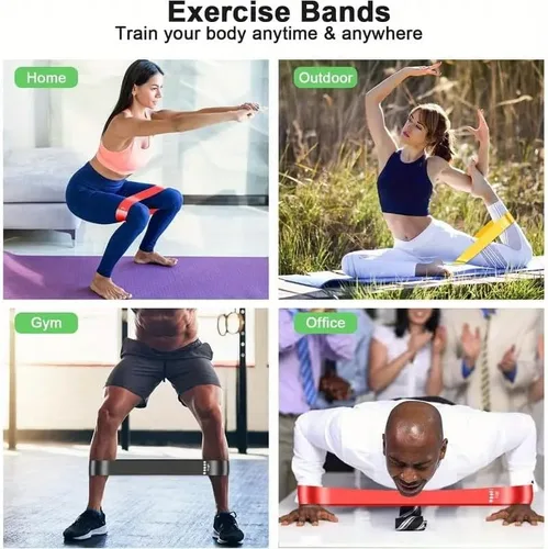 Vista 5 de Juego de 5 bandas de resistencia para hombres y mujeres, bandas elásticas sin látex para entrenamiento, glúteos, piernas, pilates, entrenamiento