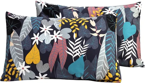 Vista 9 de YuHeGuoJi Fundas de almohada florales tamaño Queen 100% algodón, juego de 2 fundas de almohada azules y blancas, fundas de almohada decorativas
