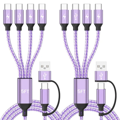 Vista 15 de Cable de carga múltiple 4 en 2, cable USB C a USB C con 4 X tipo C, cable de carga de teléfono de viaje para iPhone 17/16/15, Galaxy, Android