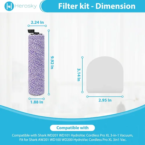 Vista 2 de 2 Kit de filtro de rodillo de repuesto HydroVac para aspiradora Shark AW261 WD261 WD101 AW302 WD161 WD201 WD100 WD200 HydroVac XL 3 en 1, Reemplace