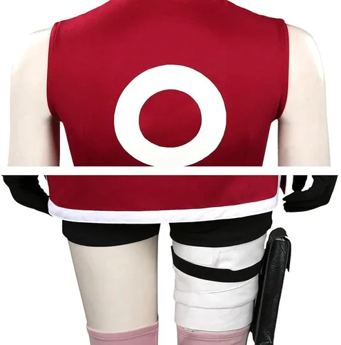 Vista 4 de AIUKAKP Haruno Cosplay Disfraz Haruno Vestido Rojo Cosplay Ouftits Con Peluca Halloween Mujeres