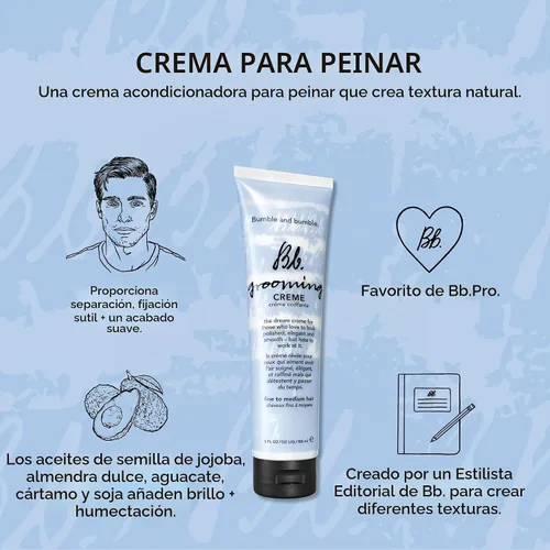 Vista 6 de Bumble and bumble. Grooming Creme Hair Styling Cream Smoothing + Subtle Hold For Fine to Medium Hair, 5 Fl Oz
