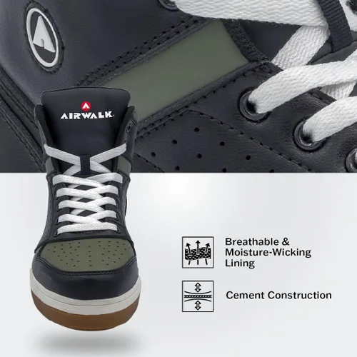 Vista 2 de Airwalk Arena Mid Top Composite Toe - Zapatos de trabajo industriales para hombre, negrooliva, talla 7, anchos, cómodos y ligeros para hombre