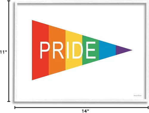 Vista 7 de Stupell Industries Orgullo Frase Rainbow Stripe Triangular Banderín en forma de banderín, diseñado por arte de pared enmarcado blanco con letras