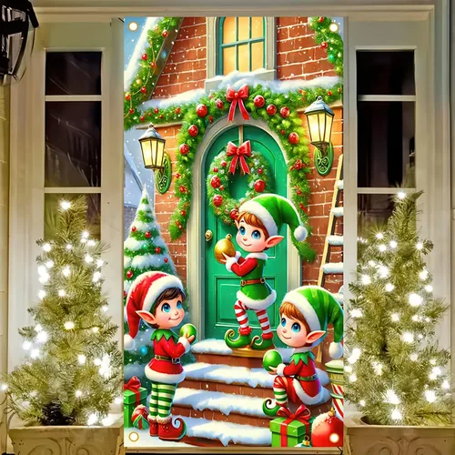 Vista 16 de Cartel de porche con decoración de cachorro de Navidad, trío festivo, Schnauzers en suéteres navideños, perfecto para interiores y exteriores