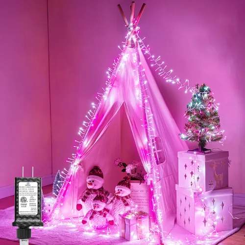 Vista 8 de Minetom Tira de luces de Navidad rosa y blanca, 25 pies, 500 luces LED para exteriores, impermeable, para dormitorio, patio, tapicería, patio