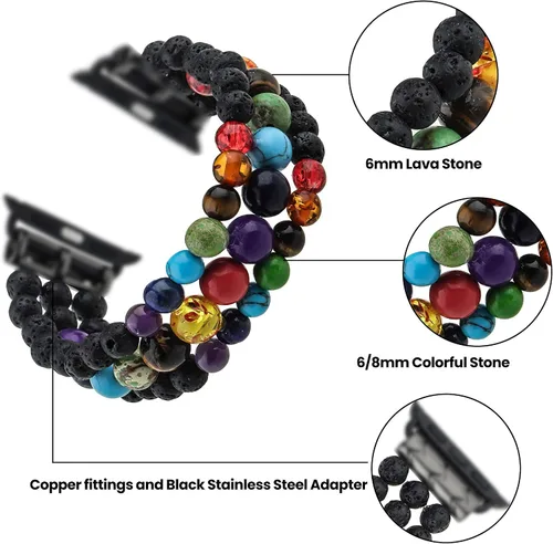 Vista 4 de Pulsera Apple Watch Band con cuentas compatible con 1.496 in/1.575 in/1.614 in 1.654 in/1.732 in/1.772 in para mujeres y hombres, correa elástica