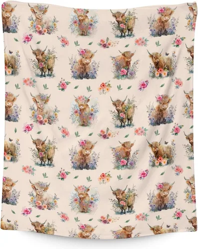Vista 27 de Mercuryelf Highland Cow - Manta suave, mullida y cálida, 30 x 40 pulgadas, manta pequeña para regazo y cuna, color beige, bonito regalo para bebé
