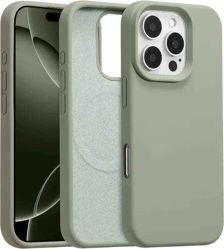Vista 477 de Funda magnética de silicona para iPhone 13 Pro, color blanco antiguo [Compatible con Magsafe] [Forro de microfibra suave antiarañazos], funda