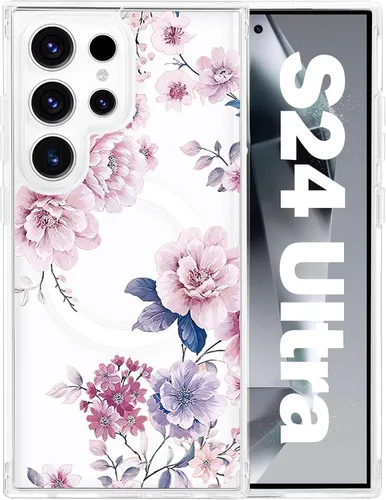 Vista 71 de Funda magnética para Samsung Galaxy S22 Ultra Flower, compatible con MagSafe, patrón floral transparente a prueba de golpes, parte trasera
