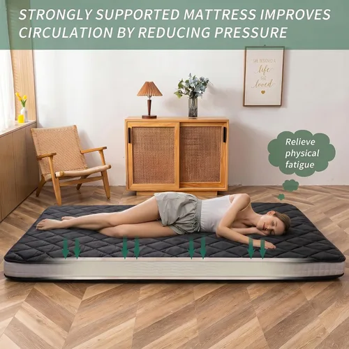 Vista 7 de MAXYOYO Colchón de suelo tipo futón japonés, cubrecolchón extra grueso para cama individual, enrollable, plegable, esterilla única, patrón de Negro
