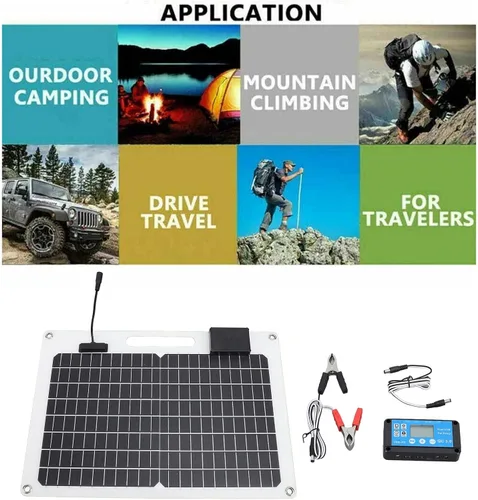 Vista 7 de Conjunto de panel solar portátil de 100 W de 18 V, cargadores de panel solar plegables, cargador solar de 12 V 24 V, doble USB, paneles solares a