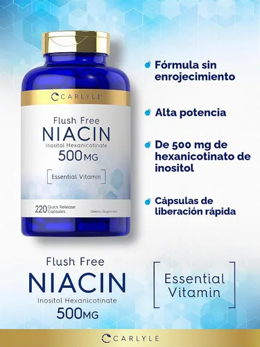 Vista 3 de Carlyle Niacina Flush Free 500mg 220 Cápsulas