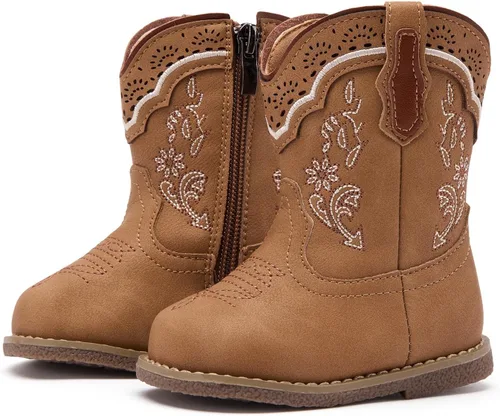 Vista 10 de BMCiTYBM Botas de bebé vaqueras para niño y niña, botas vaqueras occidentales para bebé, botas de vaquero para bebé con punta redonda, botas