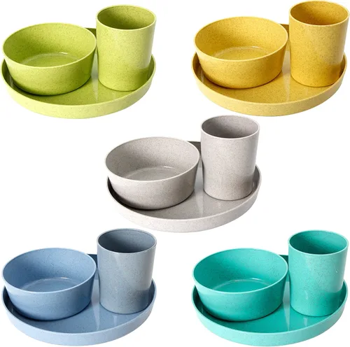 Vista 3 de Youngever Juego de vajilla de plástico de bambú para niños (15 tazones, platos, tazas)