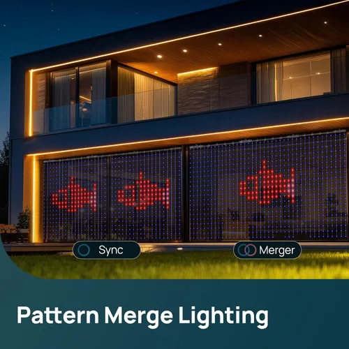 Vista 7 de Linkind - Cortina de luces inteligentes – Control de aplicación, pantalla GIF con patrón AI, funciona con Alexa Google Home, 400 luces LED que