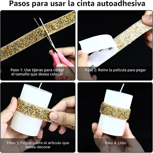 Vista 6 de Dowarm Cinta autoadhesiva de diamantes de imitación plateados, tiras brillantes para manualidades, decoración de bodas, 0.4 pulgadas de ancho