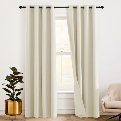 Vista 67 de RYB HOME - Cortinas con cancelación de ruido de 63 pulgadas de largo, juego de 2 paneles, 3 capas totales, cortinas opacas, insonorizadas