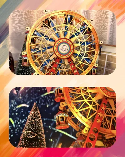 Vista 5 de Kits de Modelos Musicales de Ruedas de la Fortuna con Tema de Circo, Kit de Casa en Miniatura DIY con Luz, Kit de Casa de Muñecas, Rompecabezas 3D