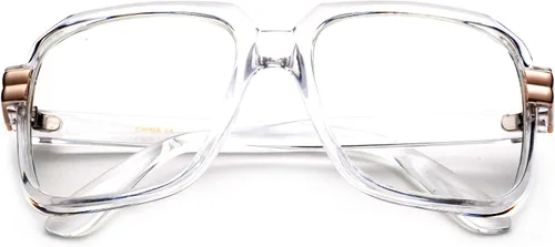 Vista 2 de Newbee Fashion - Lentes transparentes con lentes cuadrados, Marco grueso, Diseño largo de rapero de los 80's y 90's, Hip Hop retro