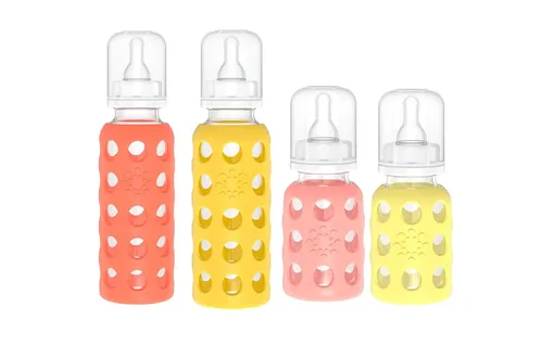 Vista 24 de Lifefactory Biberón de vidrio sin BPA Funda protectora de silicona Paquete de 2 de 4 onzas melón, plátano