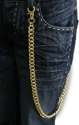 Vista 4 de Cartera para hombre, cadena de eslabones de metal dorado, 33 pulgadas de largo, joyería de moda, estilo punk, Oro
