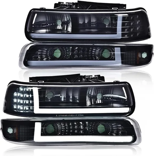 Vista 13 de G-PLUS Conjunto de faros, compatible con Chevy Silverado 1999 2000 2001 2002/Se ajusta a Suburban Tahoe 2000-2006 Faros delanteros de parachoques
