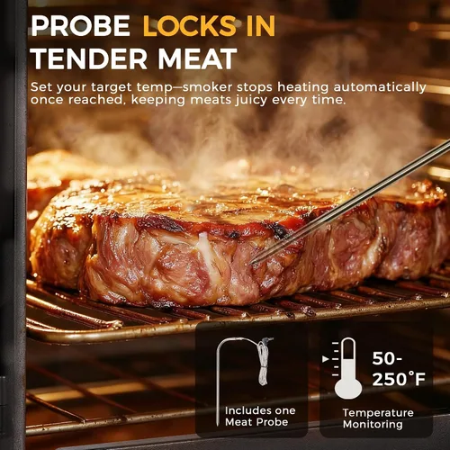 Vista 4 de Ahumador eléctrico con tapa, pantalla LED, sonda integrada para carne, ahumadores de barbacoa de gran capacidad, 4 estantes fuman más con 633 pies