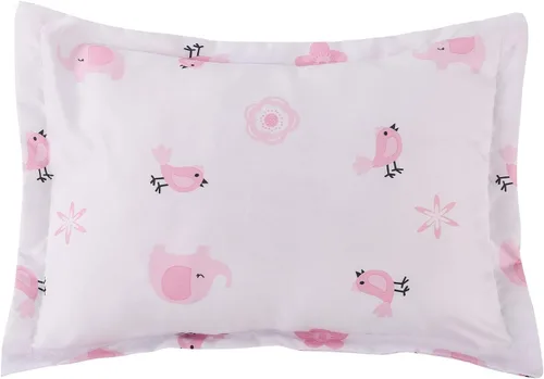 Vista 4 de Juego de ropa de cama de cuna de elefante floral de 4 piezas, elefante rosa, conjunto de ropa de cama para bebé niña