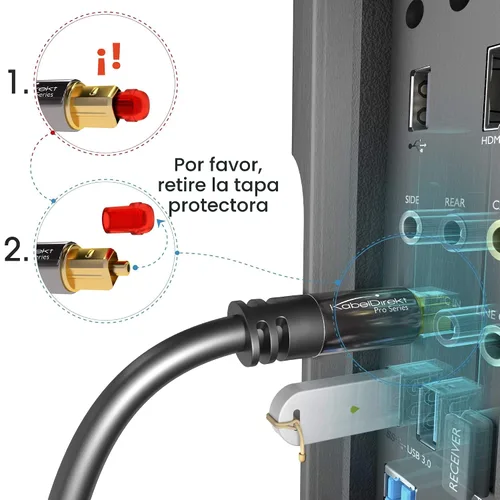Vista 8 de KabelDirekt TOSLINK - Cable de audio óptico de 1.5 pies - Cable de fibra óptica, cable óptico de audio digital S/PDIF para barra de sonido, sistemas