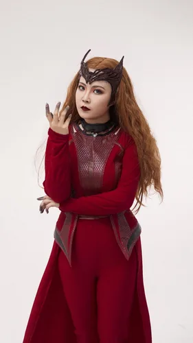 Vista 2 de Disfraz de bruja roja para cosplay, overol de lujo para mujer, disfraz de Halloween