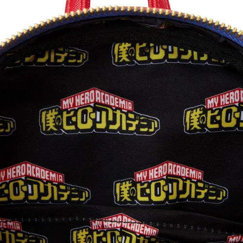 Vista 5 de Loungefly My Hero Academia Group Debossed Logo Mini Mochila Anime, Azul Rojo, Mini mochila