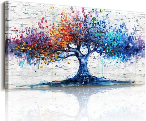 Vista 8 de imjiayu Arte de pared de árbol de la vida, arte de pared grande, decoración de pared azul, impresiones en lienzo de paisaje abstracto, pinturas