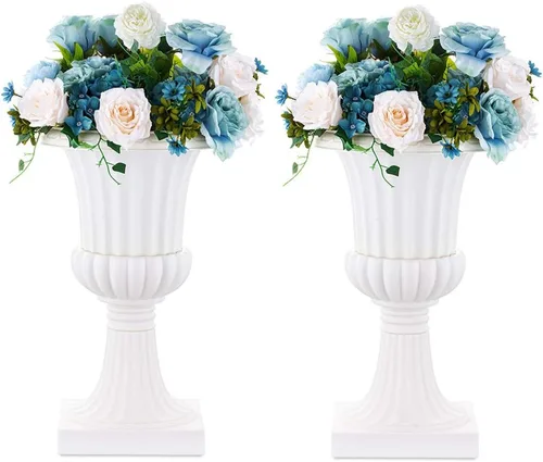 Vista 5 de NUPTIO Urn Planters for Front Porch: 19.7 Inch Set of 2 Black Pedestal Pots