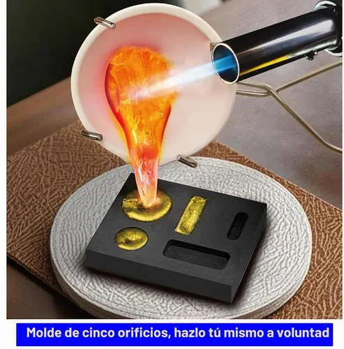 Vista 6 de Kit de fundición de soplete de grafito de 9 piezas, incluye molde de lingote de fundición, crisol de grafito, 2 varillas de agitación, taza