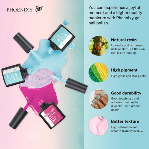 Vista 3 de phoenixy Juego de 24 esmaltes de uñas en gel, kit de uñas en gel removible de 21 colores, nude rosa rojo azul verde amarillo naranja, juego