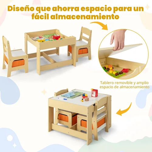 Vista 5 de Costzon - Juego de mesa y sillas para niños, escritorio de actividades multifuncional de madera para niños pequeños con mesa reversible, cajones