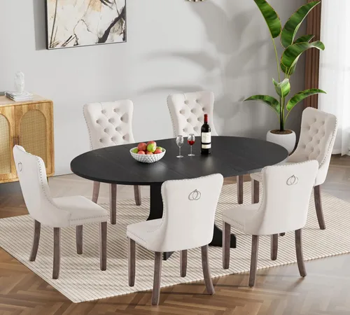 Vista 104 de Juego de mesa de comedor extensible marrón de 63 a 78.74 pulgadas para 4, juego de mesa de comedor de 5 piezas con 4 sillas, mesa de cocina